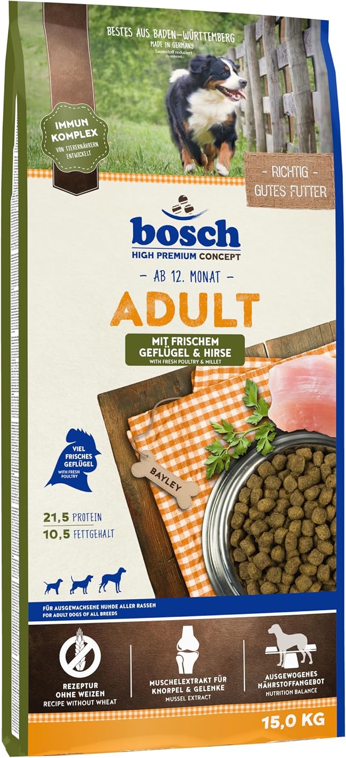 Bosch HPC Adult Hundetrockenfutter mit frischem Geflügel und Hirse für ausgewachsene Hunde aller Rassen Bosch HPC Adult Hundetrockenfutter mit frischem Geflügel und Hirse für ausgewachsene Hunde aller Rassen