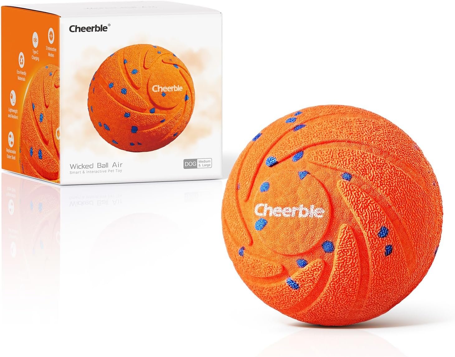 Cheerble Interaktiver Hundeball – Wicked Ball Air, selbstbewegender Hundeball, intelligentes interaktives Hundespielzeug mit 3 Spielmodi, Geburtstagsgeschenk mit LED-Lichtern – Orange Cheerble Interaktiver Hundeball – Wicked Ball Air, selbstbewegender Hundeball, intelligentes interaktives Hundespielzeug mit 3 Spielmodi, Geburtstagsgeschenk mit LED-Lichtern – Orange