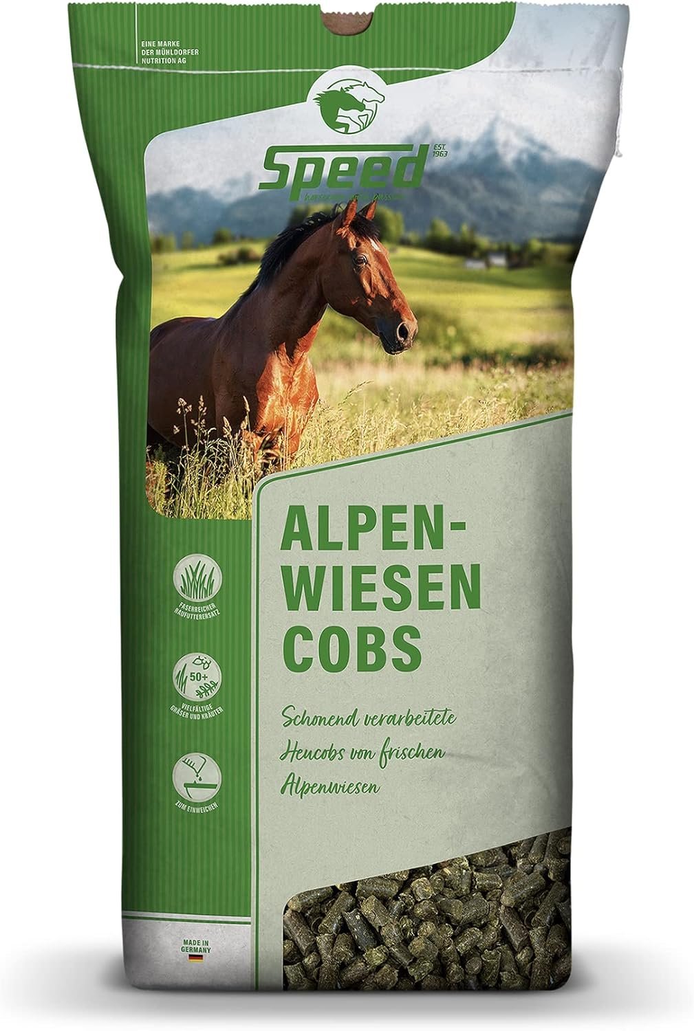 Speed Alpine Meadow Cobs, 1 x 20 kg, Heucobs aus frischen Almwiesen, Pferdefutter ohne Melasse und Zusatzstoffe, zum Einweichen, perfekter Raufutterersatz Speed Alpine Meadow Cobs, 1 x 20 kg, Heucobs aus frischen Almwiesen, Pferdefutter ohne Melasse und Zusatzstoffe, zum Einweichen, perfekter Raufutterersatz