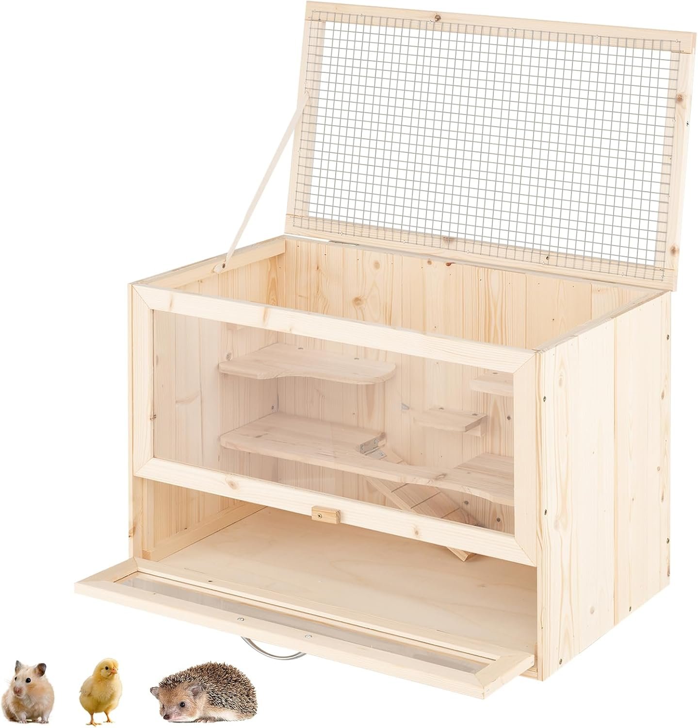 COSTWAY Hamsterkäfig aus Holz, Mäusekäfig mit Gitterdach, Rampe, Plattformen, Acrylplatte & abschließbarer Tür, Nagetierkäfig Kleintierkäfig Nagarium, Käfig für Zwerghamster, 60 x 35,5 x 42 cm, Natur COSTWAY Hamsterkäfig aus Holz, Mäusekäfig mit Gitterdach, Rampe, Plattformen, Acrylplatte & abschließbarer Tür, Nagetierkäfig Kleintierkäfig Nagarium, Käfig für Zwerghamster, 60 x 35,5 x 42 cm, Natur