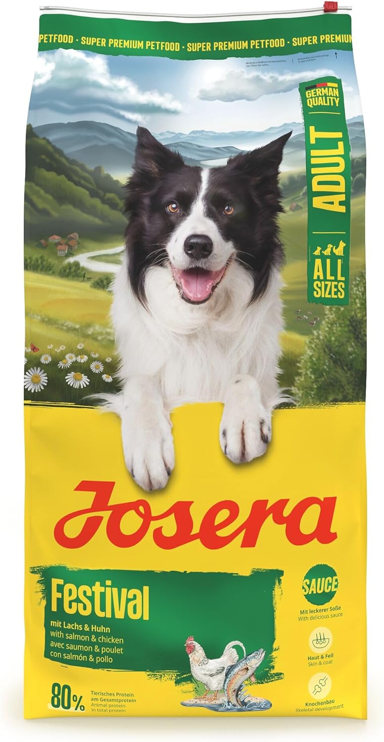 JOSERA Adult Festival Lachs & Huhn (1 x 12,5 kg) | Premium-Trockenfutter für ausgewachsene, wählerische, aktive Hunde | Hohe Energie | Köstlicher Soßenmantel – auch zum Einweichen | Glutenfrei | 1 Stück JOSERA Adult Festival Lachs & Huhn (1 x 12,5 kg) | Premium-Trockenfutter für ausgewachsene, wählerische, aktive Hunde | Hohe Energie | Köstlicher Soßenmantel – auch zum Einweichen | Glutenfrei | 1 Stück