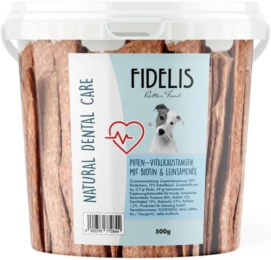Fidelis – Vital Kaustick Truthahn mit Biotin und Leinöl – Zahnpflege-Snacks für Hunde 500 g Eimer – Luftgetrocknet aus 100 % natürlichen Rohstoffen – Hundesnack als Snack für die Zahnhygiene Fidelis – Vital Kaustick Truthahn mit Biotin und Leinöl – Zahnpflege-Snacks für Hunde 500 g Eimer – Luftgetrocknet aus 100 % natürlichen Rohstoffen – Hundesnack als Snack für die Zahnhygiene