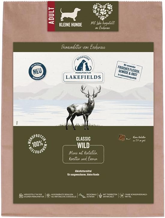 Lakefields Classic Trockenfutter für Hunde, Wild 60 %, 4 x 1 kg, getreidefreies Trockenfutter, für kleine ausgewachsene Hunde, Blaubeere, Karotte & Birne, extra kleine Kroketten, schonend gebacken Lakefields Classic Trockenfutter für Hunde, Wild 60 %, 4 x 1 kg, getreidefreies Trockenfutter, für kleine ausgewachsene Hunde, Blaubeere, Karotte & Birne, extra kleine Kroketten, schonend gebacken