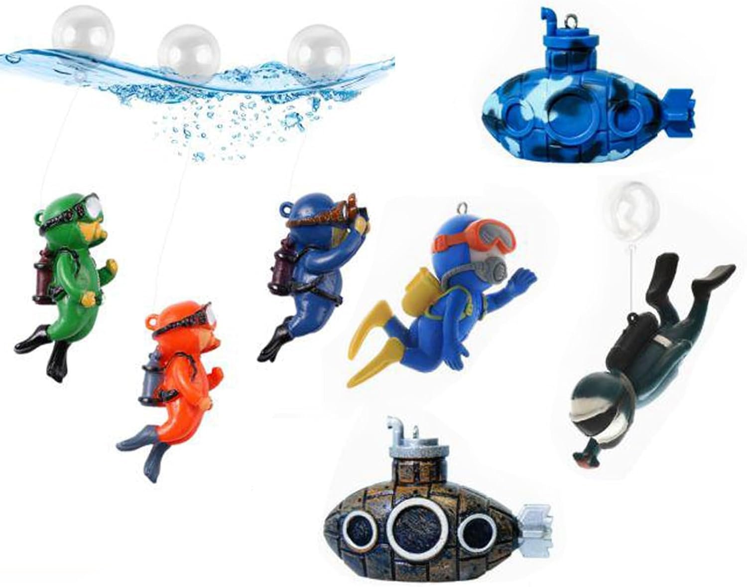 Aquarium Deko 7-teilig, Set mit Taucherfiguren und Mini-U-Booten, bunte Unterwasserwelt für Aquarien, Aquarium-Zubehör-Dekoration ideal für Kleine und ein Quarium für Kinder Aquarium Deko 7-teilig, Set mit Taucherfiguren und Mini-U-Booten, bunte Unterwasserwelt für Aquarien, Aquarium-Zubehör-Dekoration ideal für Kleine und ein Quarium für Kinder