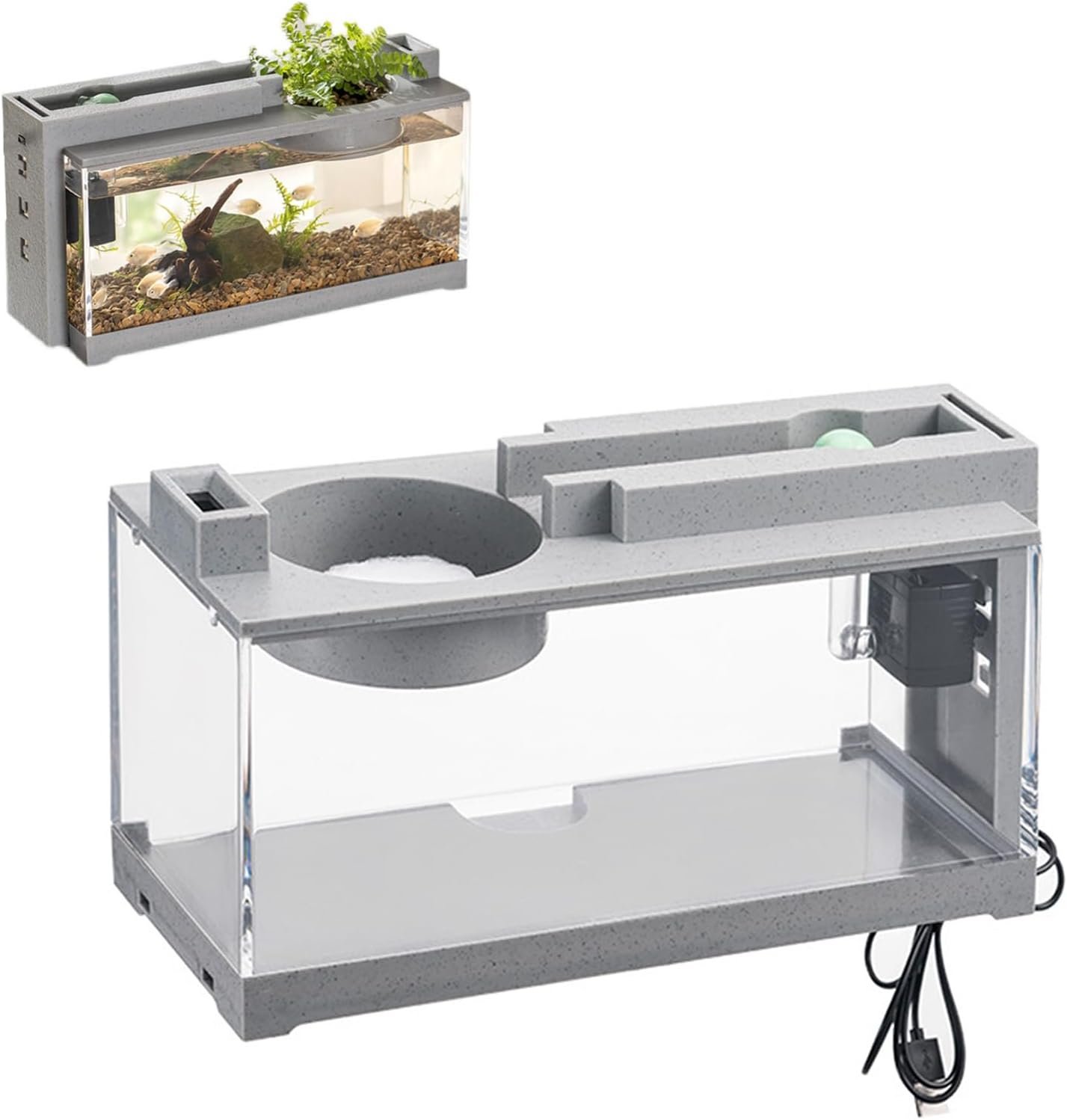 Tischaquarium Komplettset – Mini-Tischaquarium mit Wasserpumpe, LED und Pumpe für Betta-Fische, Garnelen, Goldfische, Schildkröten Tischaquarium Komplettset – Mini-Tischaquarium mit Wasserpumpe, LED und Pumpe für Betta-Fische, Garnelen, Goldfische, Schildkröten