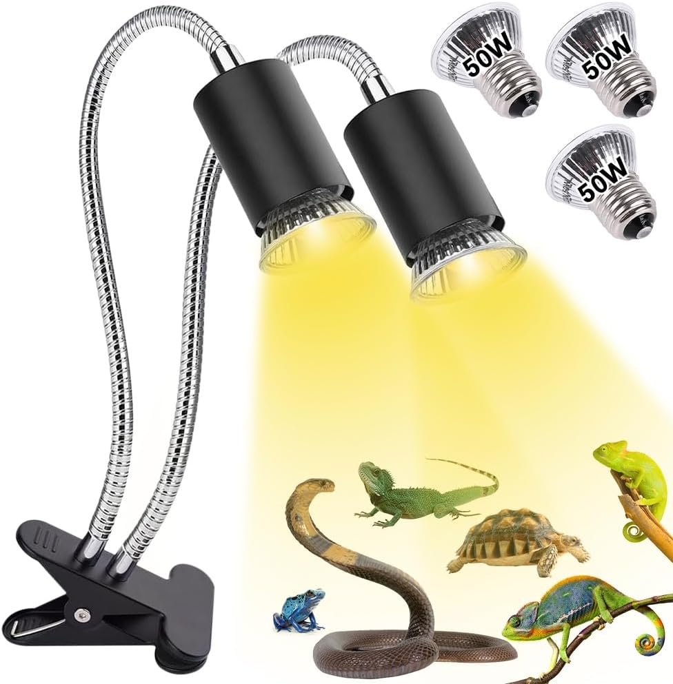 Wärmelampe Schildkröten mit Zyklus-Timer, 50 W Doppelkopf-Wärmelampe Terrarium mit 3 x E27 Basking Spot Glühbirnen, Reptilien-Terrariumlampe für Schildkröte, Eidechse, Spinne, Chlange Wärmelampe Schildkröten mit Zyklus-Timer, 50 W Doppelkopf-Wärmelampe Terrarium mit 3 x E27 Basking Spot Glühbirnen, Reptilien-Terrariumlampe für Schildkröte, Eidechse, Spinne, Chlange