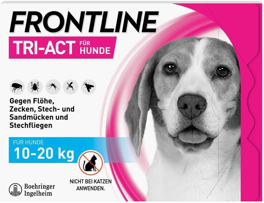 FRONTLINE TRI-ACT Dog M gegen Zecken, Flöhe und Mücken (10 bis 20 kg) – 3 x Pipetten für bis zu 3 Monate Schutz – wasserdicht – perfekt für Reisen FRONTLINE TRI-ACT Dog M gegen Zecken, Flöhe und Mücken (10 bis 20 kg) – 3 x Pipetten für bis zu 3 Monate Schutz – wasserdicht – perfekt für Reisen