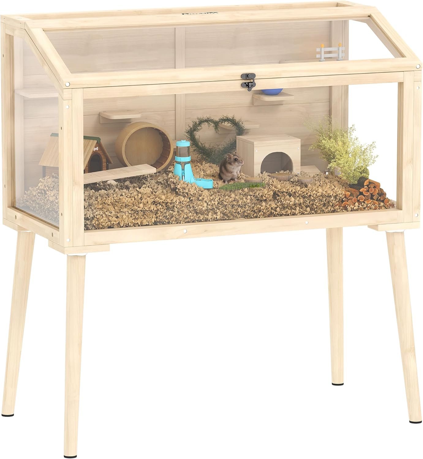 PawHut Hölzerner Hamsterkäfig, Gehege für Zwerghamster, Küken-Aufzuchtbox mit Wippe, Tür mit Wasserflasche oben, Beine aus massivem Holz, Kleintierstall für Hamster, Hühner, Vögel, Eidechsen, Zucht, 110 x 52 x 101 cm PawHut Hölzerner Hamsterkäfig, Gehege für Zwerghamster, Küken-Aufzuchtbox mit Wippe, Tür mit Wasserflasche oben, Beine aus massivem Holz, Kleintierstall für Hamster, Hühner, Vögel, Eidechsen, Zucht, 110 x 52 x 101 cm