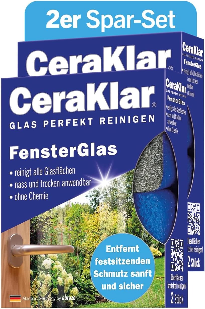 abrazo CeraKlar Fensterglas – 4 Glasreiniger, 2 x 2 Stück – Scheibenreiniger für eine kratzfreie, gründliche Scheibenreinigung, Glasreiniger für Fenster und Echtglas abrazo CeraKlar Fensterglas – 4 Glasreiniger, 2 x 2 Stück – Scheibenreiniger für eine kratzfreie, gründliche Scheibenreinigung, Glasreiniger für Fenster und Echtglas
