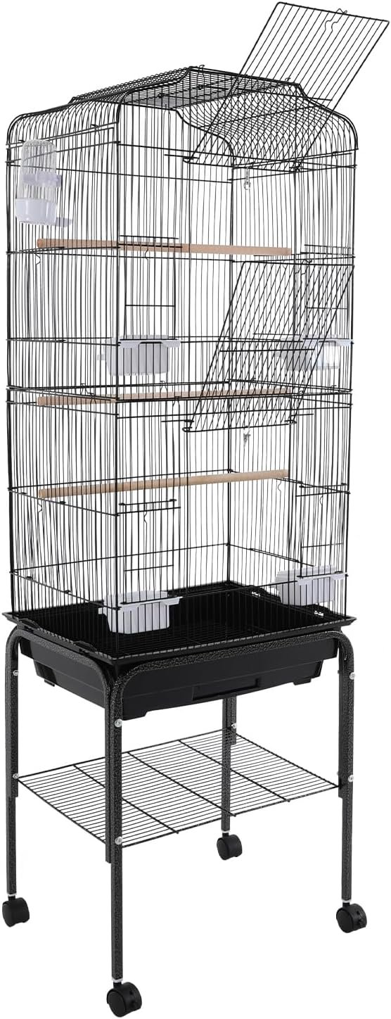 Großer Vogelkäfig, Papageienkäfig mit Ständer, Voliere auf Rollen, Eisenkäfig 137,5 cm Höhe, mit Ablage, Gitterabstand 1,3 cm (schwarz) Großer Vogelkäfig, Papageienkäfig mit Ständer, Voliere auf Rollen, Eisenkäfig 137,5 cm Höhe, mit Ablage, Gitterabstand 1,3 cm (schwarz)