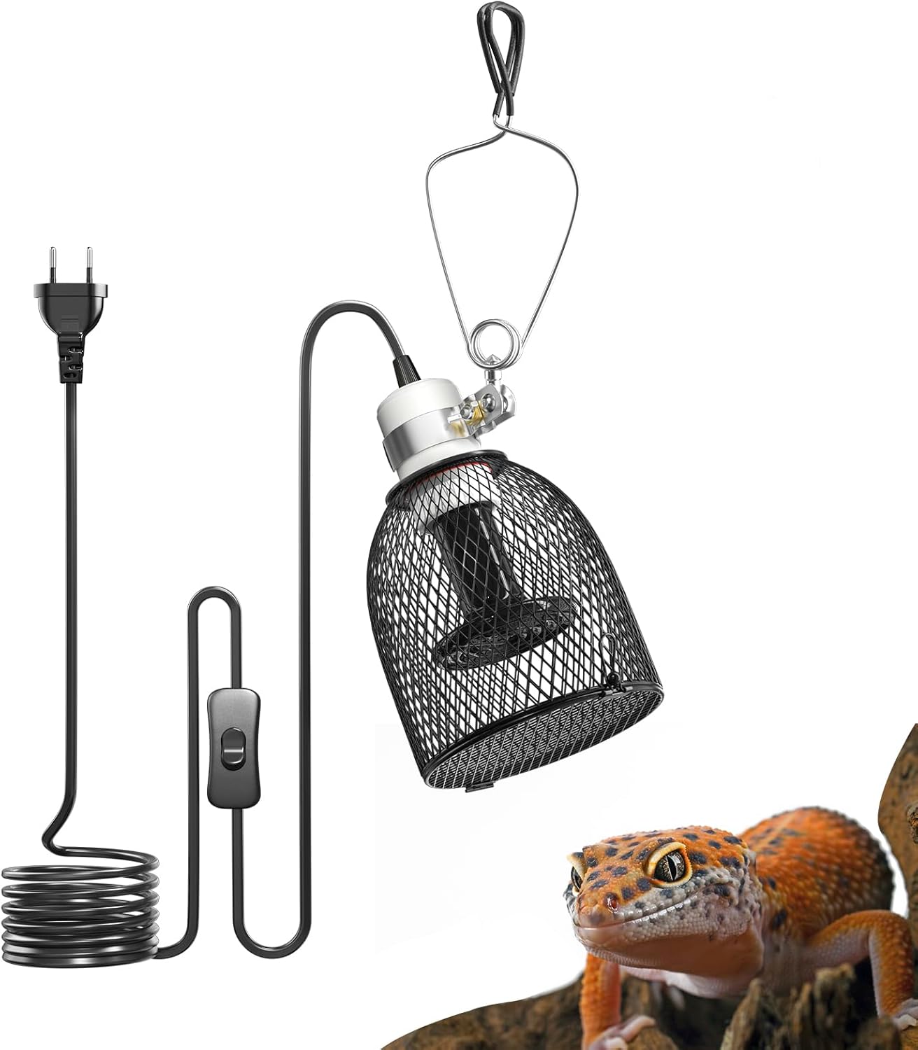 Reptilien-Wärmelampe mit Schutzkorb, Reptilien-Lampenschirm, Terrarium-Kuppellampenfassung E27 mit 1 Keramik-Heizlampe 100 W, max. 160 W, für Schildkröten, Eidechsen, Schlangen, Hühner, Vögel Reptilien-Wärmelampe mit Schutzkorb, Reptilien-Lampenschirm, Terrarium-Kuppellampenfassung E27 mit 1 Keramik-Heizlampe 100 W, max. 160 W, für Schildkröten, Eidechsen, Schlangen, Hühner, Vögel