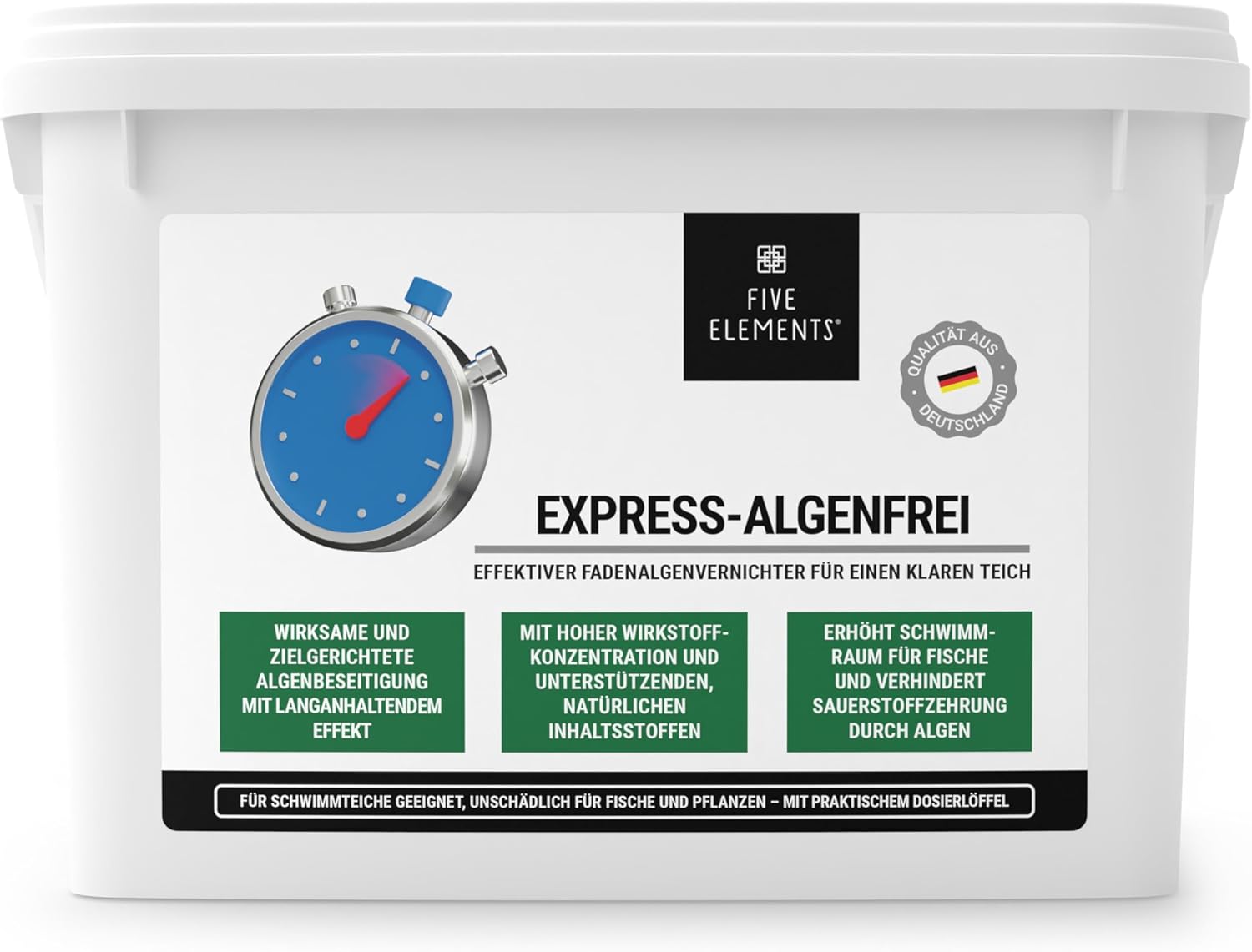 FIVE ELEMENTS® Express Algenfrei | 2025: Verbesserte Formel | Hochwirksamer Fadenalgenvernichter für einen klaren Teich | Granulat | 4,5 kg FIVE ELEMENTS® Express Algenfrei | 2025: Verbesserte Formel | Hochwirksamer Fadenalgenvernichter für einen klaren Teich | Granulat | 4,5 kg
