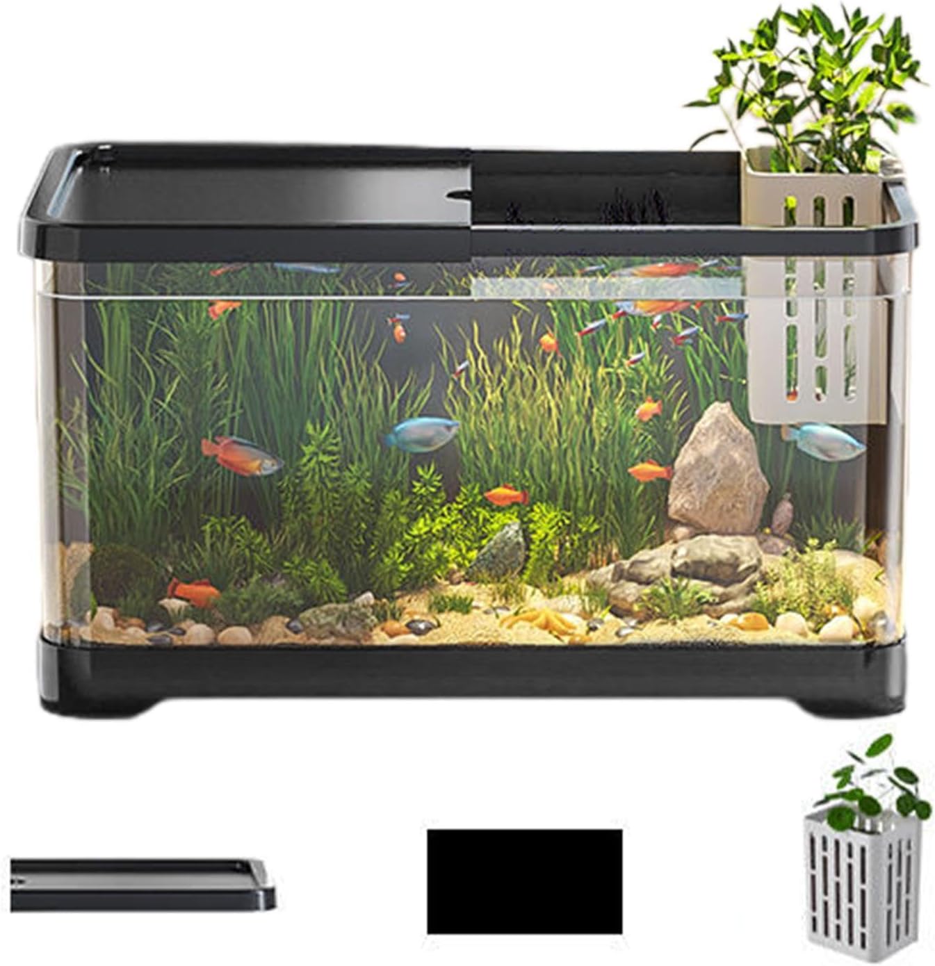 Betta Aquarium Starter Komplettset, Betta Aquarium Set, kleines Salzwasseraquarium, Betta Aquarium Komplettset, kreatives Aquarium mit Korb und Abdeckung für Goldfische, Guppys Betta Aquarium Starter Komplettset, Betta Aquarium Set, kleines Salzwasseraquarium, Betta Aquarium Komplettset, kreatives Aquarium mit Korb und Abdeckung für Goldfische, Guppys