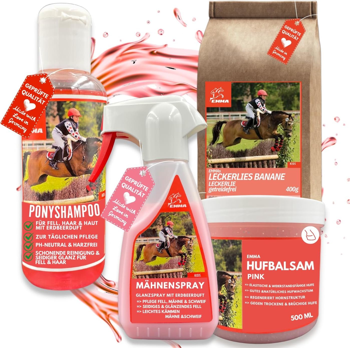 EMMA Horse Treats + Huffett Horses + Mähnenspray für Pferde + Pferdeshampoo Pink I Treats Horse Tail Spray für Pferde – Pferdezubehör – Pferdemädchen-Geschenk Horse Things 4-teilige Mähnenhufe EMMA Horse Treats + Huffett Horses + Mähnenspray für Pferde + Pferdeshampoo Pink I Treats Horse Tail Spray für Pferde – Pferdezubehör – Pferdemädchen-Geschenk Horse Things 4-teilige Mähnenhufe