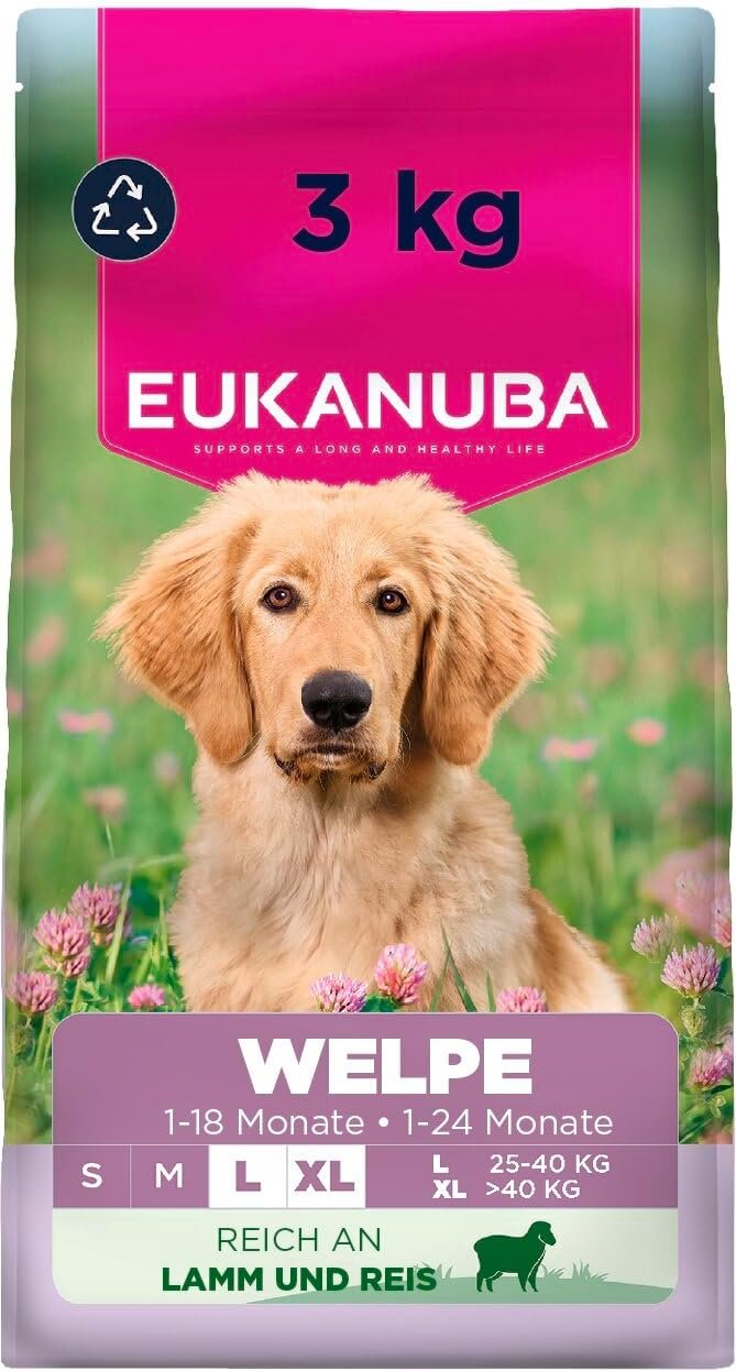 Eukanuba Welpenfutter mit Lamm und Reis für große Rassen – Premium-Trockenfutter für junge Hunde, 3 kg Eukanuba Welpenfutter mit Lamm und Reis für große Rassen – Premium-Trockenfutter für junge Hunde, 3 kg