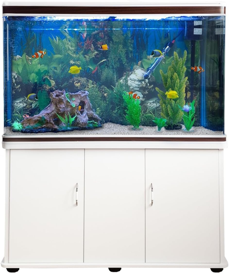 Monster Shop Aquarium 300 l weiß – komplettes Starter-Set mit Aquarium, Unterschrank, Kies und Hintergrund – ideal für Fische – Glas – 143,5 cm H x 120,5 cm B x 39 cm T Monster Shop Aquarium 300 l weiß – komplettes Starter-Set mit Aquarium, Unterschrank, Kies und Hintergrund – ideal für Fische – Glas – 143,5 cm H x 120,5 cm B x 39 cm T
