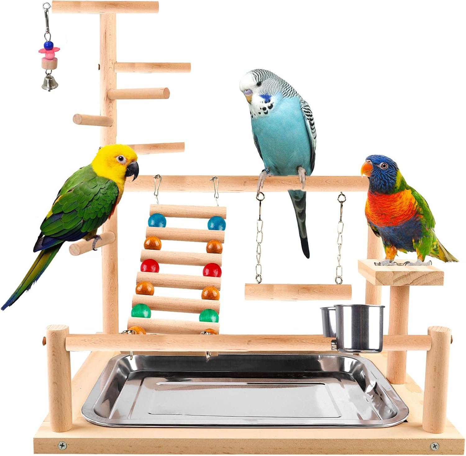 Vogelspielzeug, Papageienspielzeug, Wellensittichspielzeug, Spielplatz mit Futternapf, Spielzeugleiter, Kletterschaukel und Tablett, Vogelschaukelsitz für Sittiche, Nymphensittiche, 37 x 26 x 44 cm Vogelspielzeug, Papageienspielzeug, Wellensittichspielzeug, Spielplatz mit Futternapf, Spielzeugleiter, Kletterschaukel und Tablett, Vogelschaukelsitz für Sittiche, Nymphensittiche, 37 x 26 x 44 cm