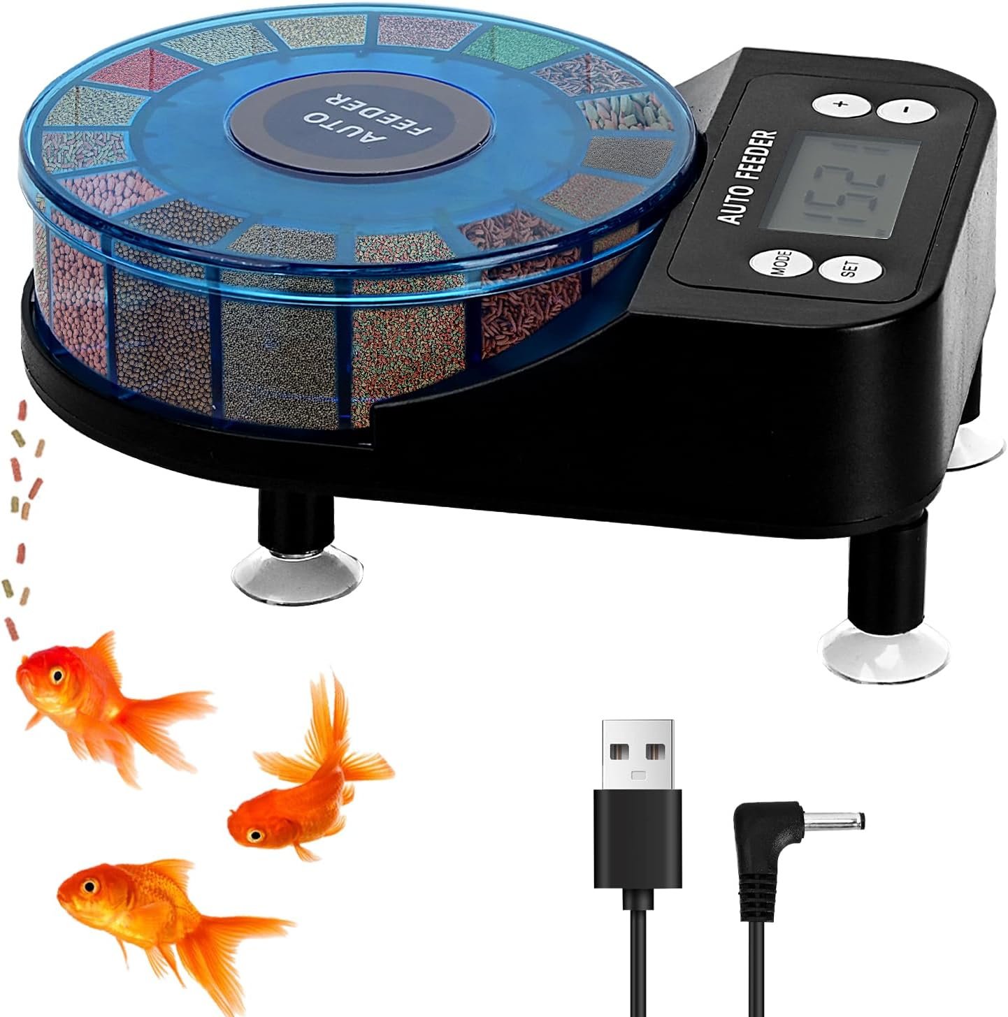 Podazz Automatischer Fischfutterautomat, Auto-Futterspender für Aquarien, wiederaufladbarer Timer-Futterautomat für Fischfutter mit LCD-Display, 15 Futterautomaten, Auto-Fischfutterautomat mit feuchtigkeitsbeständigem Design Podazz Automatischer Fischfutterautomat, Auto-Futterspender für Aquarien, wiederaufladbarer Timer-Futterautomat für Fischfutter mit LCD-Display, 15 Futterautomaten, Auto-Fischfutterautomat mit feuchtigkeitsbeständigem Design