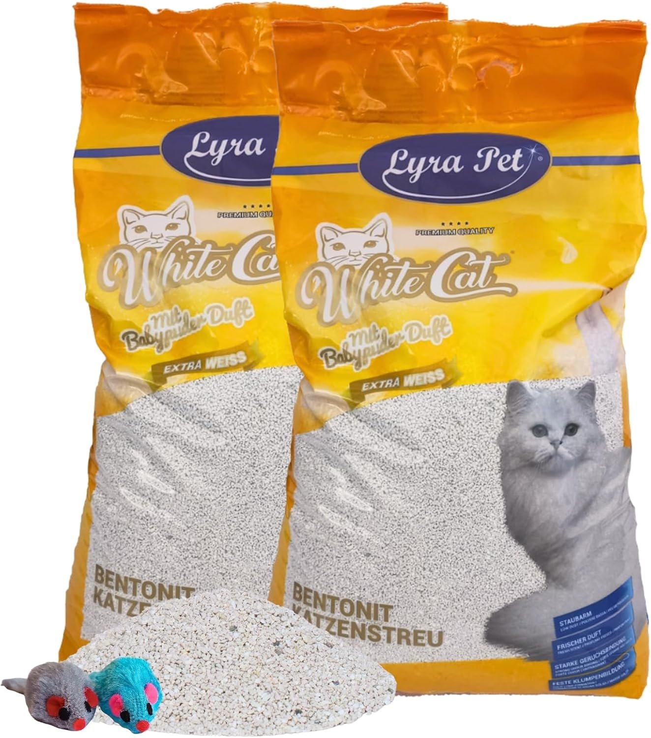Lyra Pet® | 30 Liter weißes Katzenstreu + 2 Spielzeugmäuse | Mit Babypuderduft | Feinklumpende Einstreu | 350 % Saugfähigkeit | Naturprodukt aus Bentonit | Sauberes Zuhause | Neutralisiert Gerüche | Niedrig Lyra Pet® | 30 Liter weißes Katzenstreu + 2 Spielzeugmäuse | Mit Babypuderduft | Feinklumpende Einstreu | 350 % Saugfähigkeit | Naturprodukt aus Bentonit | Sauberes Zuhause | Neutralisiert Gerüche | Niedrig