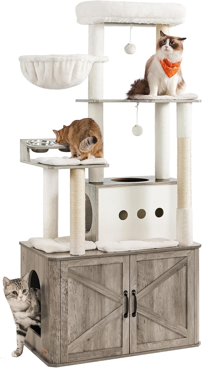 Feandrea Greige PCT169K02 Kratzbaum für Katzen, 170 cm hoch, mehrstöckiger Kratzbaum, große Höhle, Liege, Kratzbäume, Plüschbälle, Katzenklo, Greige meliert Feandrea Greige PCT169K02 Kratzbaum für Katzen, 170 cm hoch, mehrstöckiger Kratzbaum, große Höhle, Liege, Kratzbäume, Plüschbälle, Katzenklo, Greige meliert