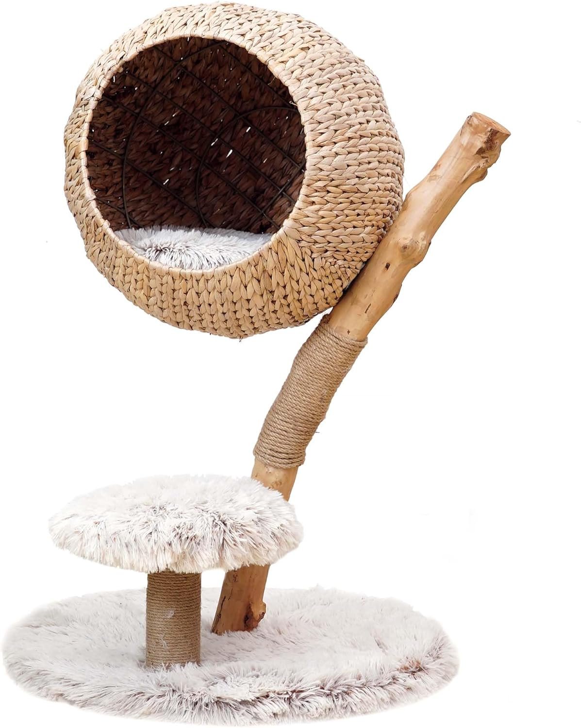 Fudajo Branch Design Katzenkratzbaum mit Katzenkorb 83 cm hoch, Designer-Katzenkratzbaum mit Liegekorb in Weidenoptik, Kratzbaum aus Holz mit Plüsch Fudajo Branch Design Katzenkratzbaum mit Katzenkorb 83 cm hoch, Designer-Katzenkratzbaum mit Liegekorb in Weidenoptik, Kratzbaum aus Holz mit Plüsch