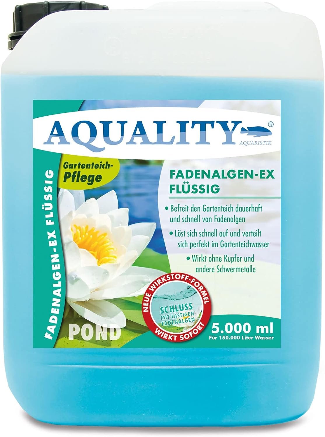 Aquality Garden Pond Thread Algae EX Liquid (Flüssiger Fadenalgenvernichter, Algenentferner, löst sich schnell im Teich auf), Fassungsvermögen: 5 Liter Aquality Garden Pond Thread Algae EX Liquid (Flüssiger Fadenalgenvernichter, Algenentferner, löst sich schnell im Teich auf), Fassungsvermögen: 5 Liter