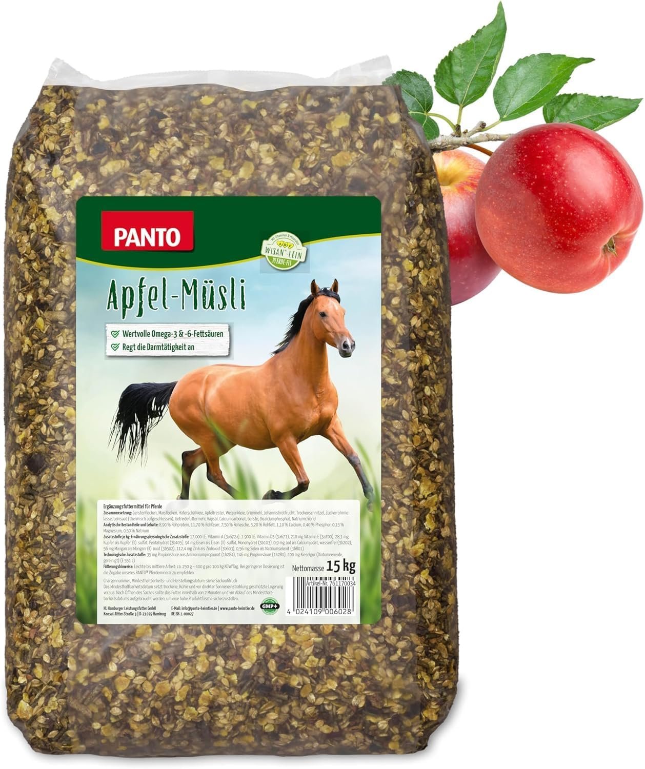PANTO Pferdefutter Apfelmüsli mit Wisan-Leinen, 15 kg, verdauungsförderndes Pferdemüsli mit Äpfeln und wertvollen Omega-3- & Omega-6-Fettsäuren PANTO Pferdefutter Apfelmüsli mit Wisan-Leinen, 15 kg, verdauungsförderndes Pferdemüsli mit Äpfeln und wertvollen Omega-3- & Omega-6-Fettsäuren