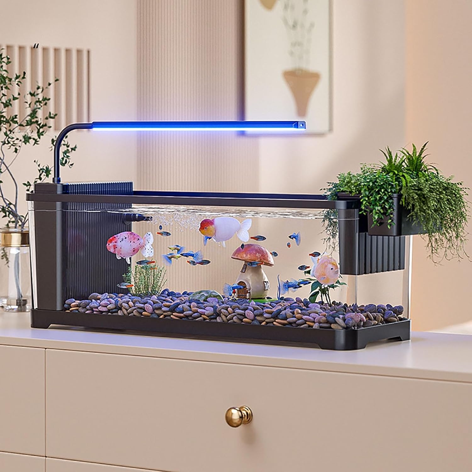 Beta Fish Aquarium Kleines Komplettset, Aquarium mit LED-Beleuchtung, Filter, Heizung, Dekorationen und Zubehör für Wasserpflanzen, Nano-Aquarium für Zuhause oder Büro (L) Beta Fish Aquarium Kleines Komplettset, Aquarium mit LED-Beleuchtung, Filter, Heizung, Dekorationen und Zubehör für Wasserpflanzen, Nano-Aquarium für Zuhause oder Büro (L)