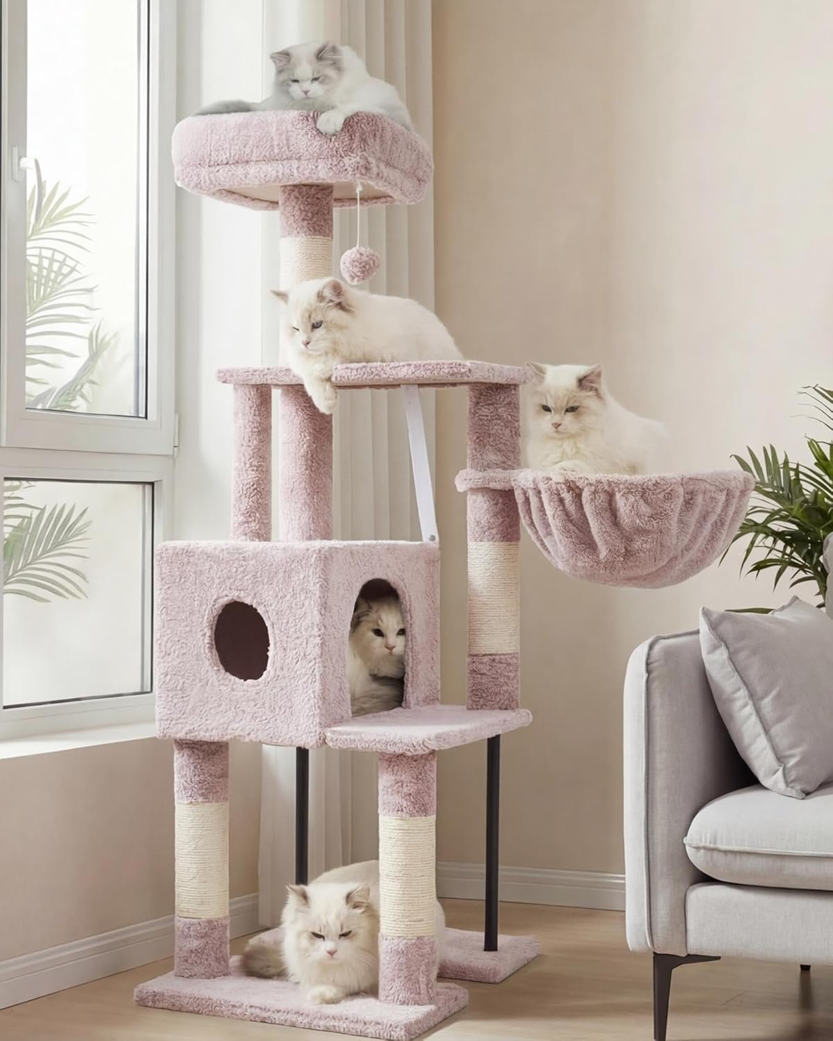 Heybly HCT200SMU Katzenkratzbaum, 125 cm, kleiner Kratzbaum, geräumiger und bequemer Kratzbaum mit Höhle, oberer Sitzstange, Sprungplattform, Kratzbaum, Korb, stabile Metallrohre, braun/beige Heybly HCT200SMU Katzenkratzbaum, 125 cm, kleiner Kratzbaum, geräumiger und bequemer Kratzbaum mit Höhle, oberer Sitzstange, Sprungplattform, Kratzbaum, Korb, stabile Metallrohre, braun/beige