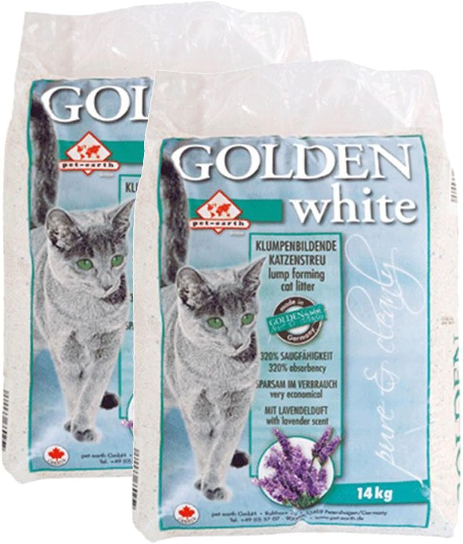 Goldweiße Katzenstreu mit Lavendelduft, 2 x 14 kg Goldweiße Katzenstreu mit Lavendelduft, 2 x 14 kg