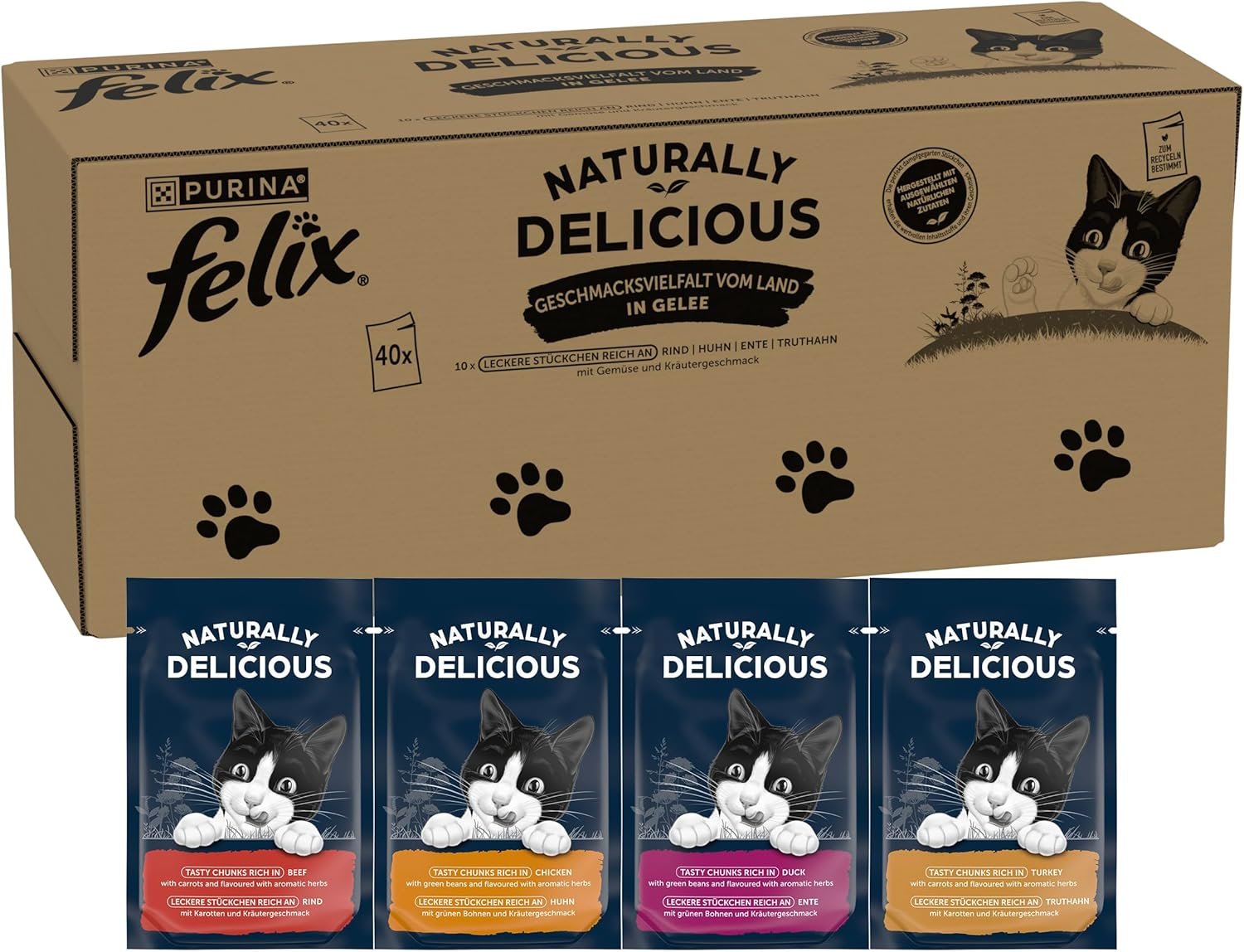 Felix Naturally Delicious, Nassfutter für Katzen mit Gemüse in Gelee, 80er Pack (2 x 40 x 80 g) Felix Naturally Delicious, Nassfutter für Katzen mit Gemüse in Gelee, 80er Pack (2 x 40 x 80 g)