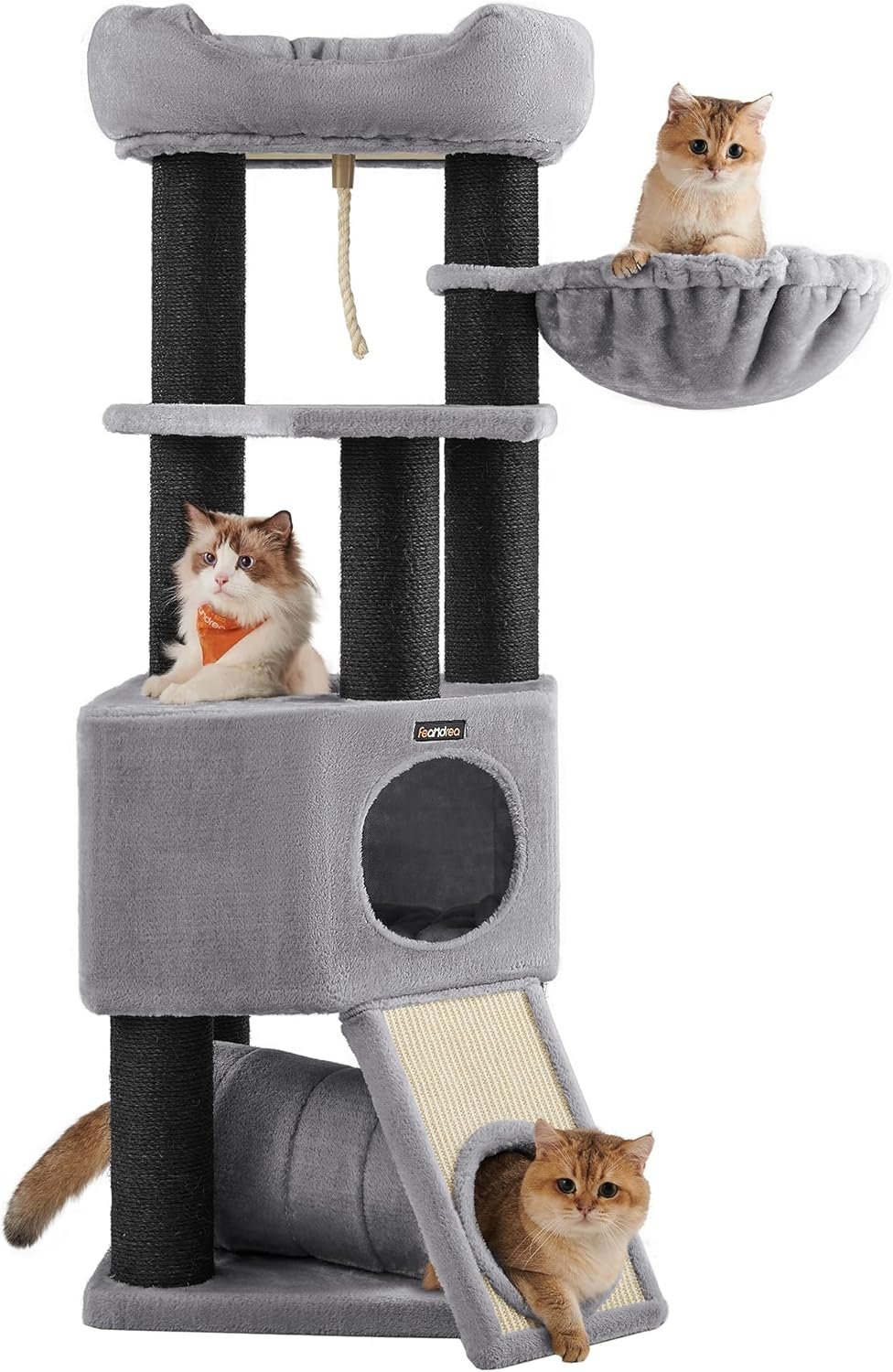 FEANDREA PCT02W Großer Kratzbaum für Katzen mit flauschiger Aussichtsplattform, Liege und Kuschelhöhle, Katzenturm, extra dicke Stämme, komplett mit schwarzem Sisal umwickelt, stabil, hellgrau FEANDREA PCT02W Großer Kratzbaum für Katzen mit flauschiger Aussichtsplattform, Liege und Kuschelhöhle, Katzenturm, extra dicke Stämme, komplett mit schwarzem Sisal umwickelt, stabil, hellgrau