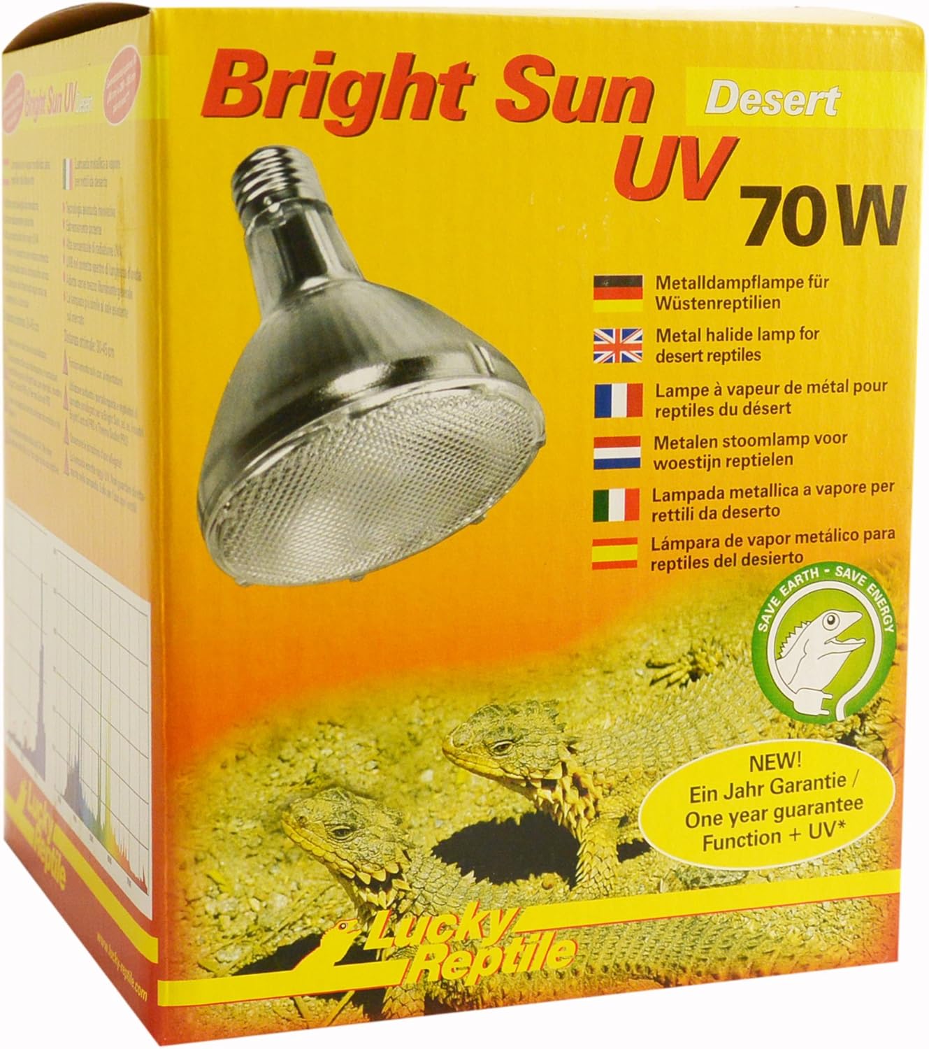 Lucky Reptile BSD-70 Bright Sun UV Desert, 70 W, metal halide lamp for E27 socket with UVA and UVB radiation (ballast required) Lucky Reptile BSD-70 Bright Sun UV Desert, 70 W, metal halide lamp for E27 socket with UVA and UVB radiation (ballast required)
