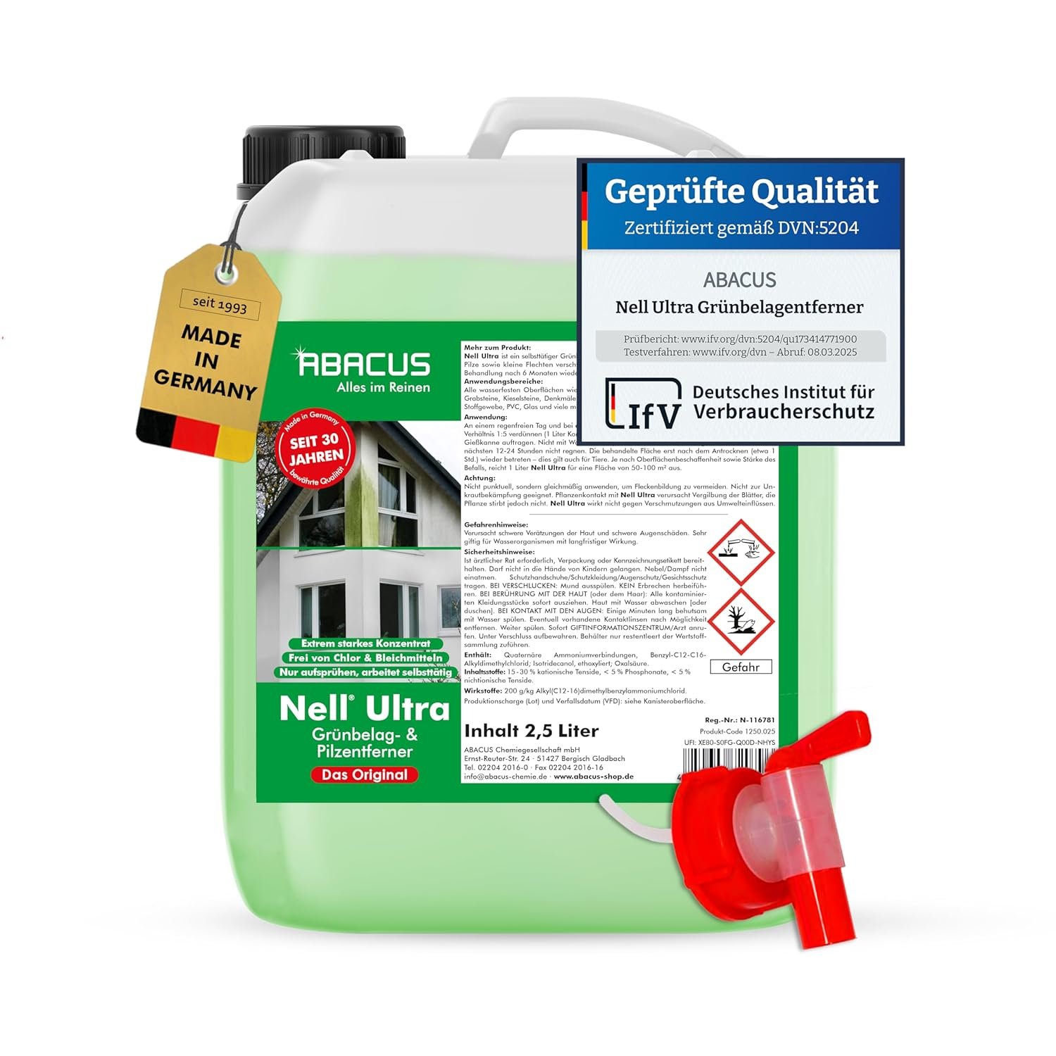 ABACUS Nell Ultra Green Bewuchsentferner & Algenentferner-Konzentrat, extrem stark! Entfernt Grünbelag und Algen automatisch ohne Schrubben – für Stein, Fassade, Terrasse, Dach – Nell Ultra 2.5 ABACUS Nell Ultra Green Bewuchsentferner & Algenentferner-Konzentrat, extrem stark! Entfernt Grünbelag und Algen automatisch ohne Schrubben – für Stein, Fassade, Terrasse, Dach – Nell Ultra 2.5