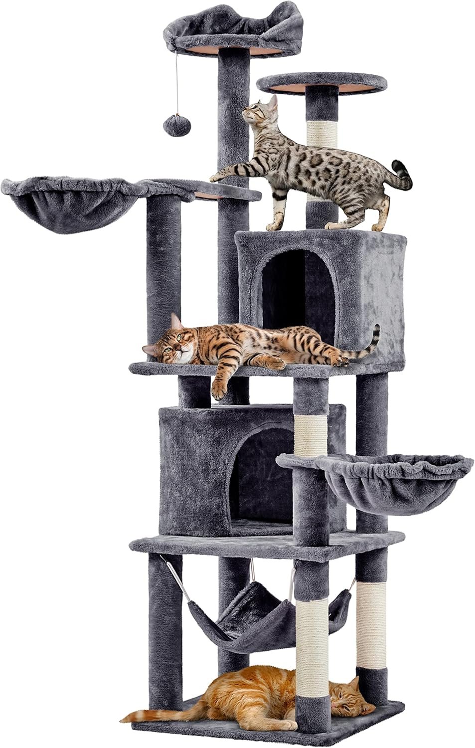 Yaheetech XXL Kratzbaum für Katzen, 175 cm, deckenhoch, Kratzbaum für 3–4 Katzen, stabiler Kletterbaum mit Sisal-Kratzstämmen, Plattformen, Korb, Hängematte, Plüschball, Dunkelgrau Yaheetech XXL Kratzbaum für Katzen, 175 cm, deckenhoch, Kratzbaum für 3–4 Katzen, stabiler Kletterbaum mit Sisal-Kratzstämmen, Plattformen, Korb, Hängematte, Plüschball, Dunkelgrau
