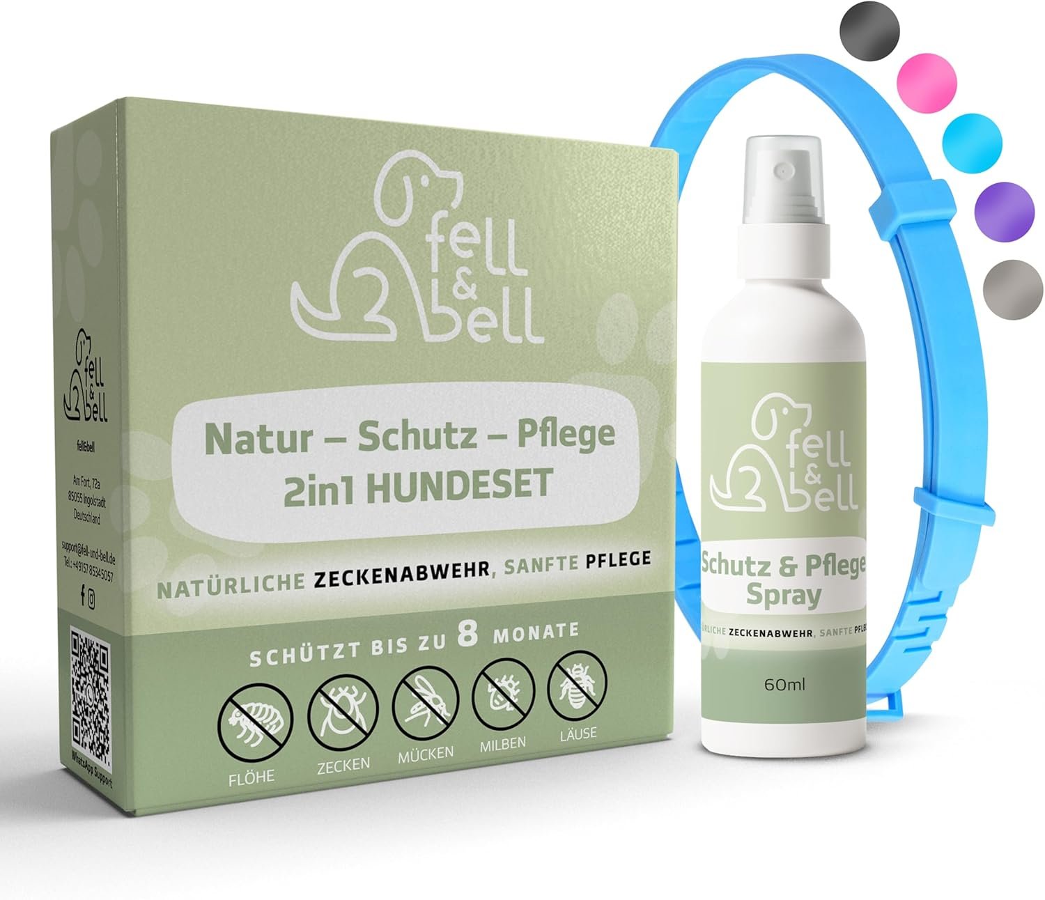 fell&bell Zeckenhalsband mit 60 ml Kokosnuss-Pflegespray – Natürliche Öle gegen Ungeziefer – Hundehalsband in 5 Farben – Bis zu 8 Monate Schutz – Flohhalsband – Wasserfest – Für alle Hunde (Blau) fell&bell Zeckenhalsband mit 60 ml Kokosnuss-Pflegespray – Natürliche Öle gegen Ungeziefer – Hundehalsband in 5 Farben – Bis zu 8 Monate Schutz – Flohhalsband – Wasserfest – Für alle Hunde (Blau)