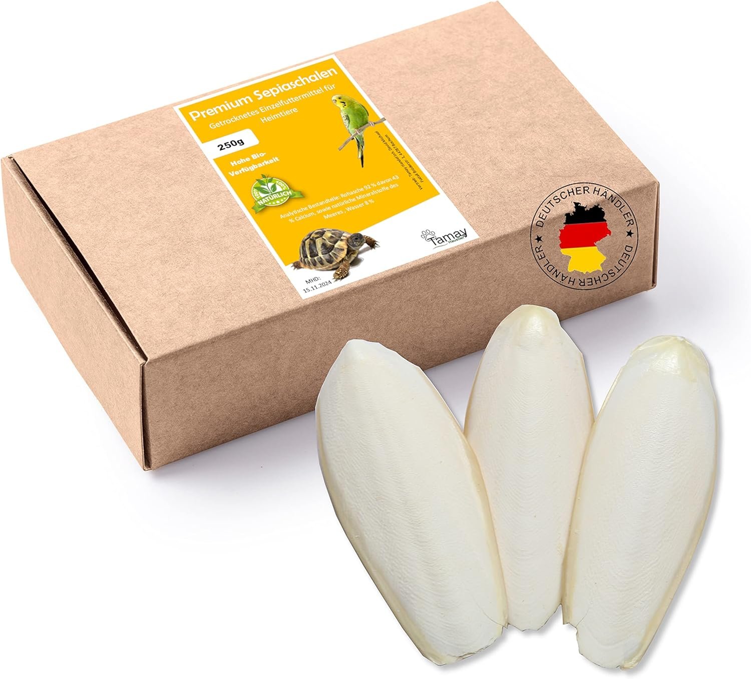 Tamay Premium Sepia-Schalen, 25 Stück, Sepia-Schalen, optimale Kalzium- und Vitaminversorgung, Futter, 250 g, Futter für Reptilien, Schildkröten, Vögel, Terrarienzubehör Tamay Premium Sepia-Schalen, 25 Stück, Sepia-Schalen, optimale Kalzium- und Vitaminversorgung, Futter, 250 g, Futter für Reptilien, Schildkröten, Vögel, Terrarienzubehör