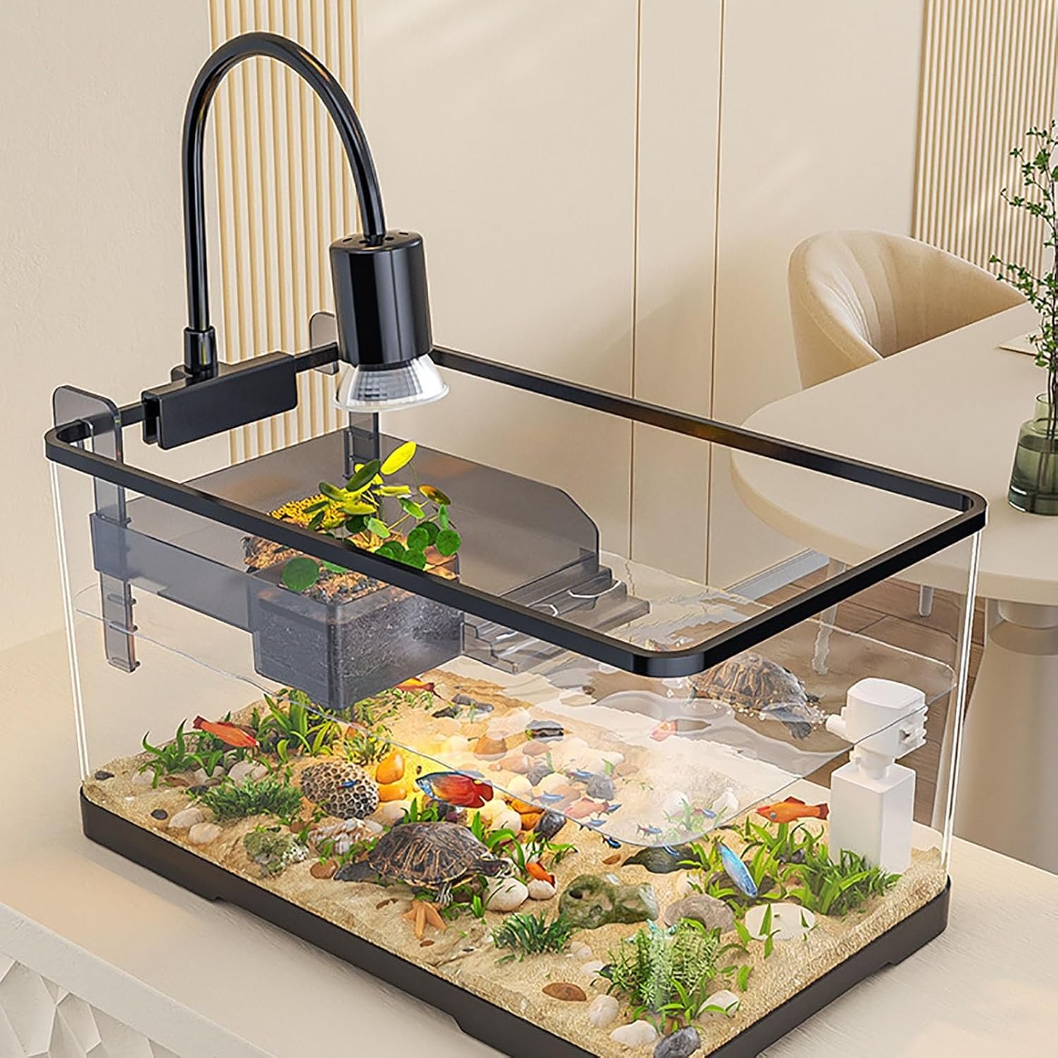 Aquarium Starter Set, Aquarium Komplettset mit LED Lichtern, Filtersystem Zirkulation, Tischaquarium für Einsteiger, für Zuhause, Büro, Wohnzimmer (Schwarz, X-Large) Aquarium Starter Set, Aquarium Komplettset mit LED Lichtern, Filtersystem Zirkulation, Tischaquarium für Einsteiger, für Zuhause, Büro, Wohnzimmer (Schwarz, X-Large)