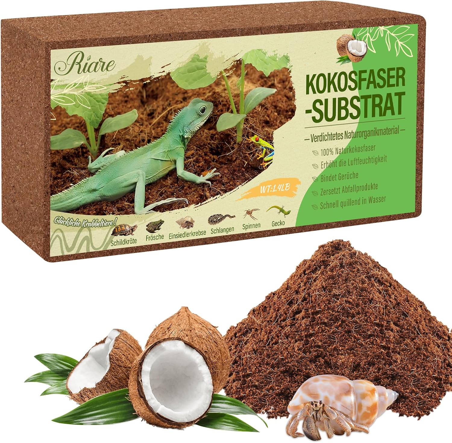Riare Kokosfasersubstrat für Reptilien | Premium komprimiertes Kokosfaser-Terrariumsubstrat für Schildkröten, Frösche, Schlangen, Einsiedlerkrebse und Grabtiere (1 Stück) Riare Kokosfasersubstrat für Reptilien | Premium komprimiertes Kokosfaser-Terrariumsubstrat für Schildkröten, Frösche, Schlangen, Einsiedlerkrebse und Grabtiere (1 Stück)