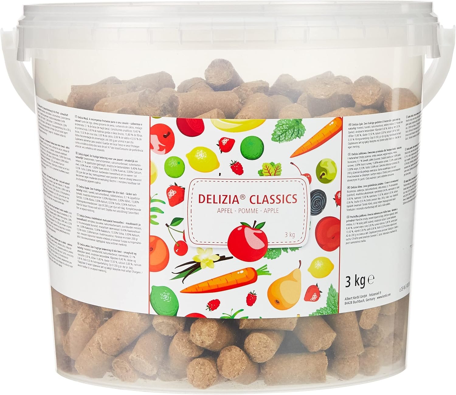 Kerbl 325008 Belohnungswürfel Delizia Classic für Pferde, 3 kg Eimer, Apfelgeschmack, mit natürlichem Mineralstoffgehalt, Pferdesnack, Orange Kerbl 325008 Belohnungswürfel Delizia Classic für Pferde, 3 kg Eimer, Apfelgeschmack, mit natürlichem Mineralstoffgehalt, Pferdesnack, Orange