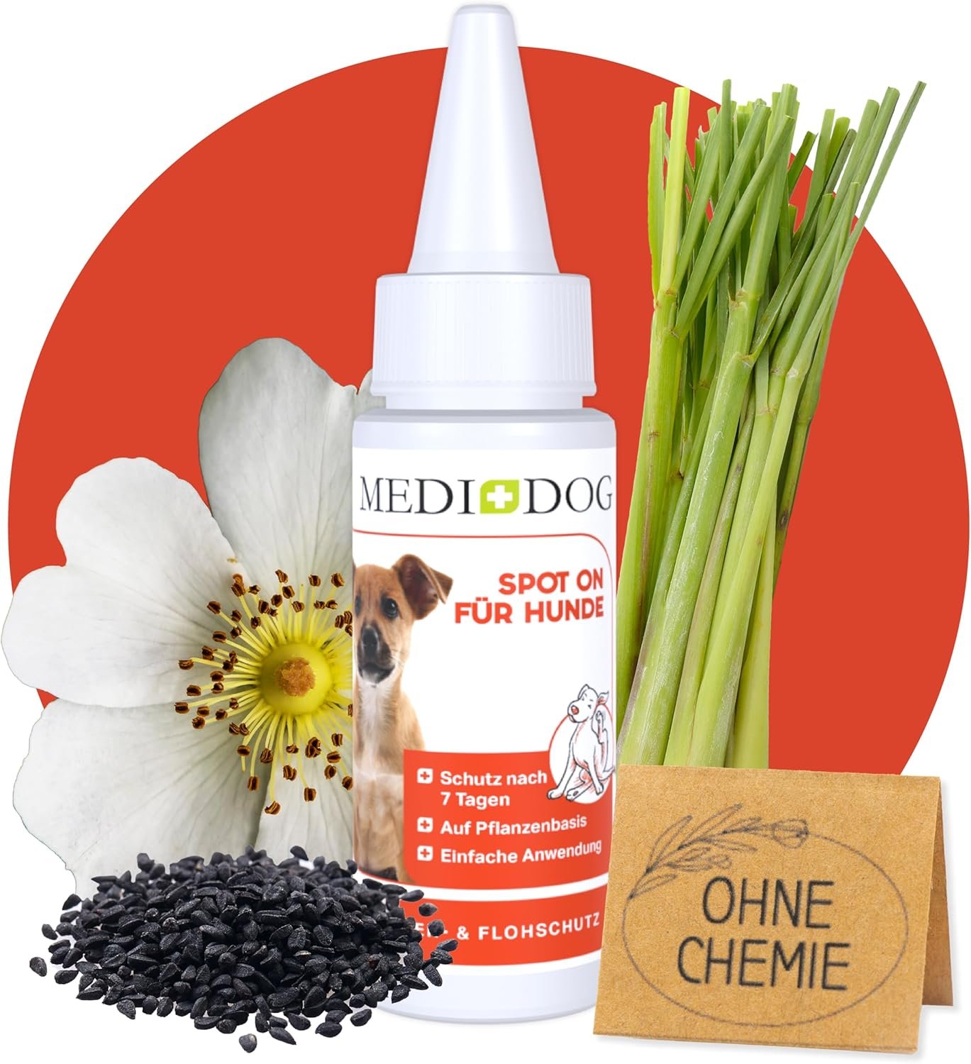 Medidog Natural Spot On für Hunde 50 ml zum Schutz vor Zecken, Flöhen und Milben I Natürlicher Zeckenschutz für Hunde I Zeckenkur Flohschutz Medidog Natural Spot On für Hunde 50 ml zum Schutz vor Zecken, Flöhen und Milben I Natürlicher Zeckenschutz für Hunde I Zeckenkur Flohschutz