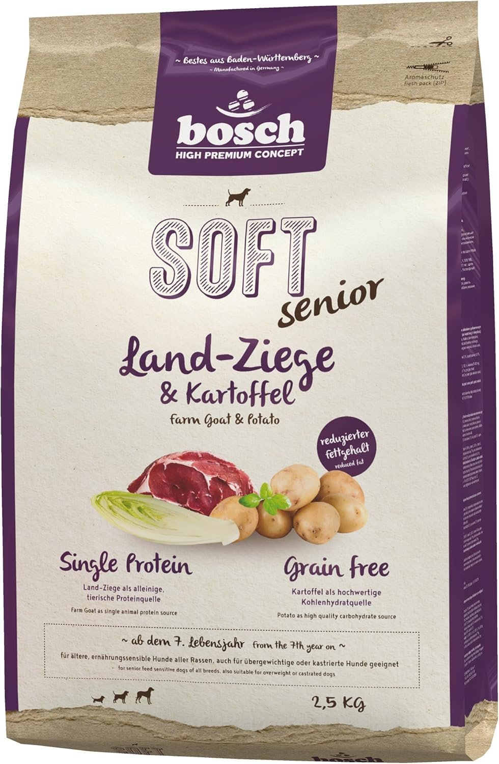 Bosch HPC SOFT Senior Ziege & Kartoffel | halbfeuchtes Hundefutter für ältere, ernährungssensible Hunde aller Rassen | Einzelnes Protein | Getreidefrei, 2,5 kg Bosch HPC SOFT Senior Ziege & Kartoffel | halbfeuchtes Hundefutter für ältere, ernährungssensible Hunde aller Rassen | Einzelnes Protein | Getreidefrei, 2,5 kg