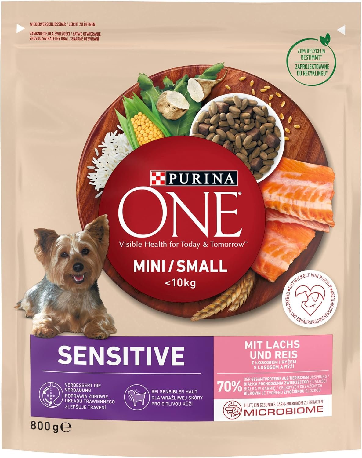 PURINA ONE Mini/Small Delicate Trockenfutter für kleine Hunde, reich an Lachs und Reis, 8er Pack (8 x 800 g) PURINA ONE Mini/Small Delicate Trockenfutter für kleine Hunde, reich an Lachs und Reis, 8er Pack (8 x 800 g)