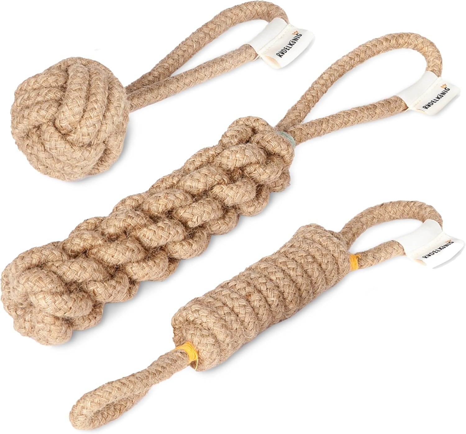 Rudelkönig Hundeseilspielzeug – 3er-Set Zerrspielzeug Hund – Hundeseil aus 100 % natürlicher Baumwolle – Seilspielzeug für Hunde Rudelkönig Hundeseilspielzeug – 3er-Set Zerrspielzeug Hund – Hundeseil aus 100 % natürlicher Baumwolle – Seilspielzeug für Hunde