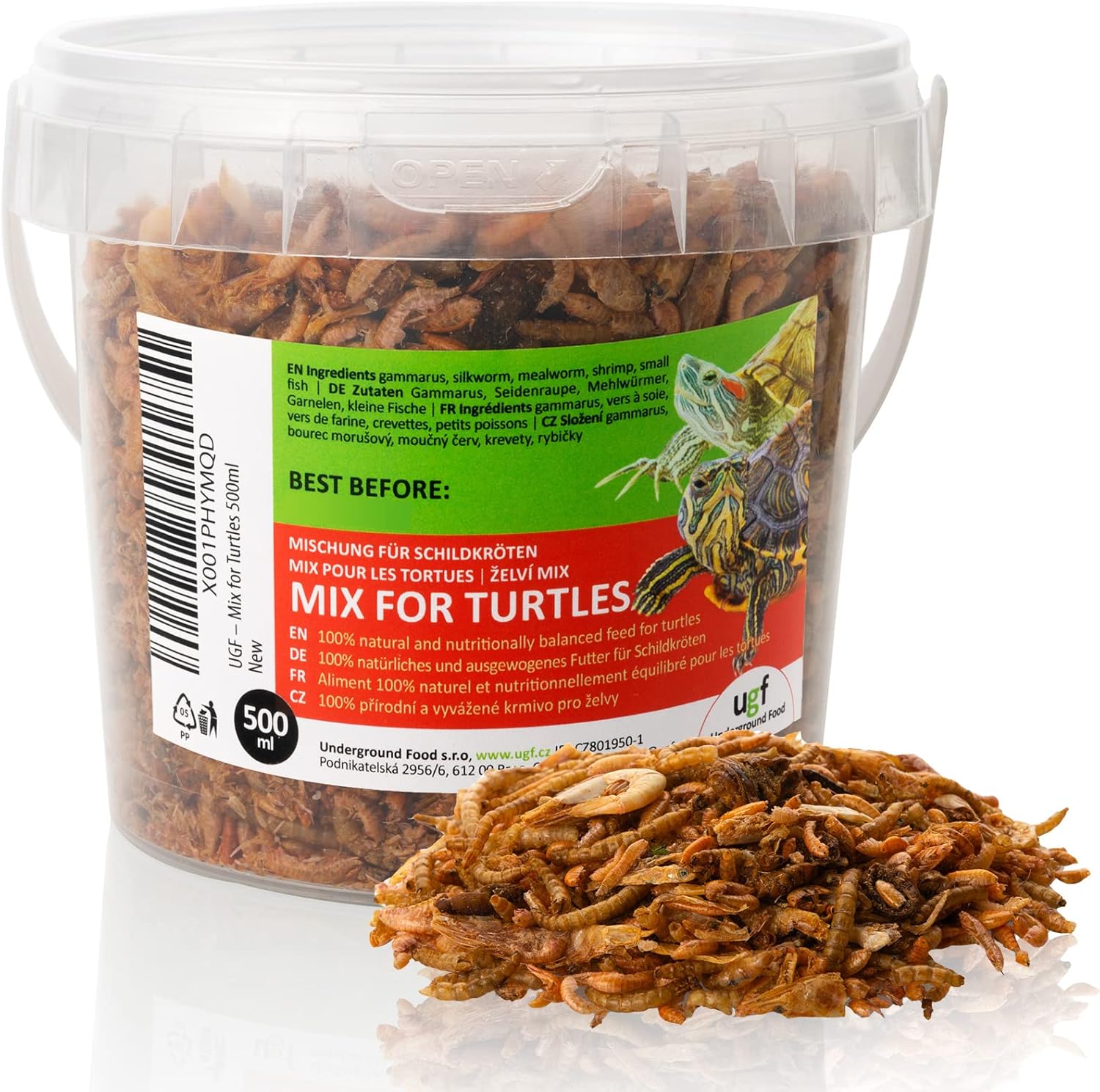 UGF Universal Schildkrötenfuttermischung, 500 ml Eimer ≈ 90 g, ausgewogenes Schildkrötenfutter, Gammarus, Seidenraupen, Mehlwürmer, Garnelen und Trockenfisch, Wasserschildkrötenfutter UGF Universal Schildkrötenfuttermischung, 500 ml Eimer ≈ 90 g, ausgewogenes Schildkrötenfutter, Gammarus, Seidenraupen, Mehlwürmer, Garnelen und Trockenfisch, Wasserschildkrötenfutter