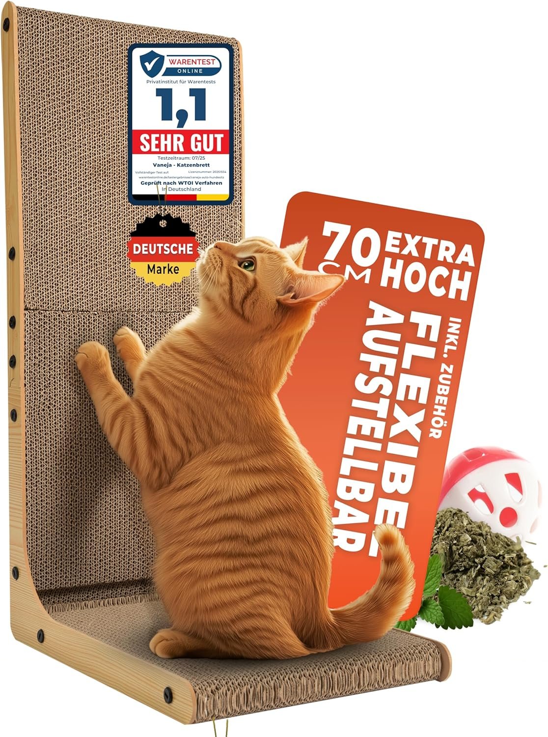 XXL-Kratzbrett für Katzen, 70 cm, L-förmiges Kratzbrett mit Ballspielzeug und Katzenminze, langlebiges Katzenkratzbrett für Wandecke, hochwertige Kratzmöbel aus Pappe XXL-Kratzbrett für Katzen, 70 cm, L-förmiges Kratzbrett mit Ballspielzeug und Katzenminze, langlebiges Katzenkratzbrett für Wandecke, hochwertige Kratzmöbel aus Pappe