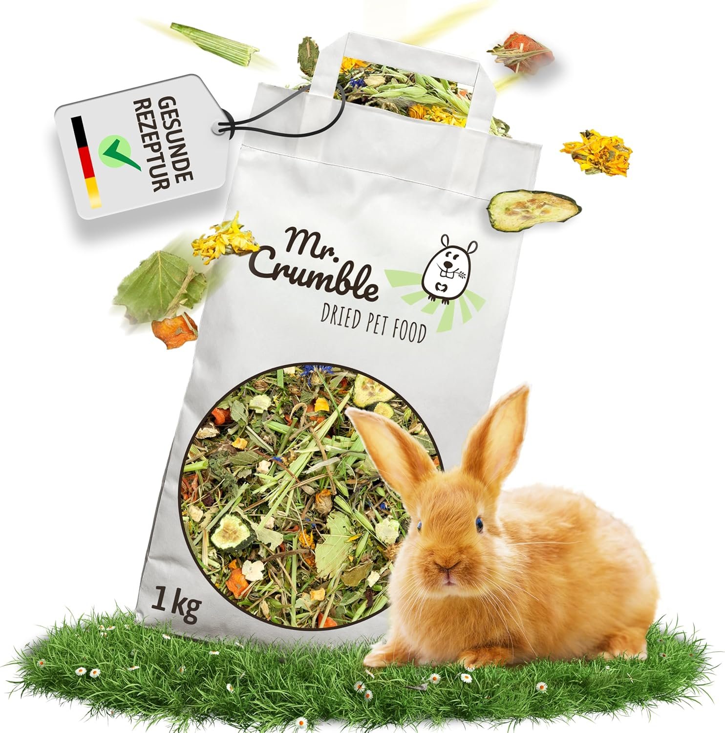 Mr. Crumble Mümmel Mix Kaninchenfutter 1 kg – getreidefrei & pelletfrei – natürliche Zutaten mit Kräutern & Gemüse – hoher Rohfaseranteil für gesunde Verdauung & Zahnpflege Mr. Crumble Mümmel Mix Kaninchenfutter 1 kg – getreidefrei & pelletfrei – natürliche Zutaten mit Kräutern & Gemüse – hoher Rohfaseranteil für gesunde Verdauung & Zahnpflege