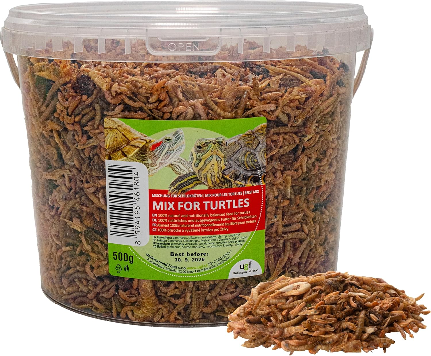 UGF Universal-Schildkrötenfuttermischung, 3-Liter-Eimer ≈ 500 g, ausgewogenes Schildkrötenfutter, Gammarus, Seidenraupen, Mehlwürmer, Garnelen und Trockenfisch, Wasserschildkrötenfutter UGF Universal-Schildkrötenfuttermischung, 3-Liter-Eimer ≈ 500 g, ausgewogenes Schildkrötenfutter, Gammarus, Seidenraupen, Mehlwürmer, Garnelen und Trockenfisch, Wasserschildkrötenfutter