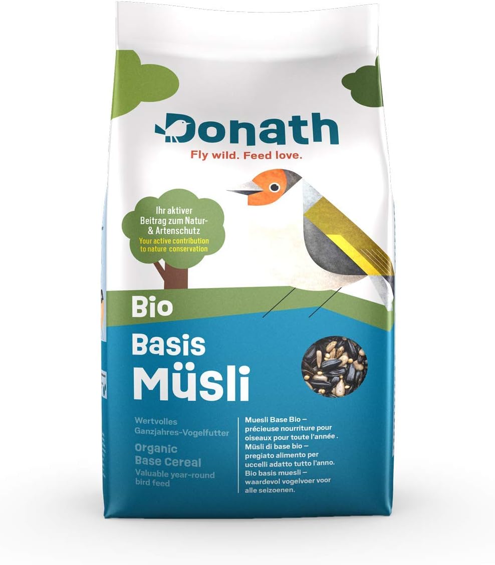 Donath Bio-Basismüsli – unsere Bio-Streufuttermischung für alle getreidefressenden Feinschmecker – Vitamin- und Proteinreich – Ganzjähriges Wildvogelfutter – Aus unserer Manufaktur in Süddeutschland – 1 kg Donath Bio-Basismüsli – unsere Bio-Streufuttermischung für alle getreidefressenden Feinschmecker – Vitamin- und Proteinreich – Ganzjähriges Wildvogelfutter – Aus unserer Manufaktur in Süddeutschland – 1 kg