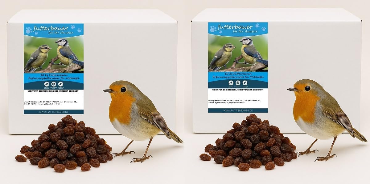 Futterbauer Futter-Rosinen 2 x 10 kg, energiereiche Rosinen für Wildvögel, schnabelgerechte Gebisse, staubfrei und naturbelassen Futterbauer Futter-Rosinen 2 x 10 kg, energiereiche Rosinen für Wildvögel, schnabelgerechte Gebisse, staubfrei und naturbelassen